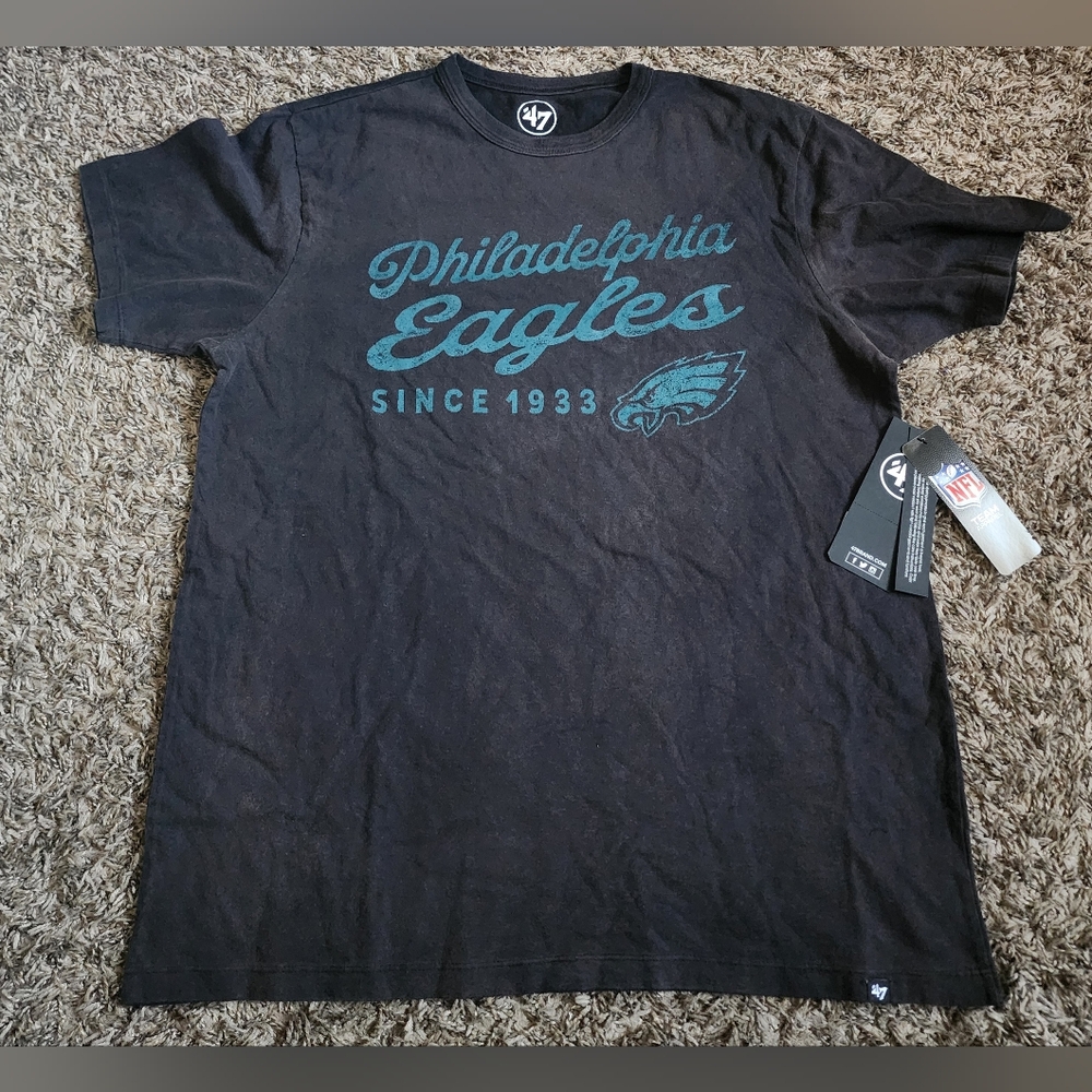 NWT '47 Brand NFL Philadelphia Eagles Dusted Jet Black Logo Shirt Men's M